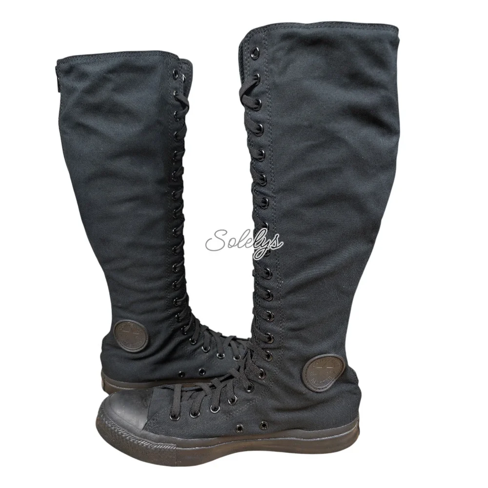 Converse 2009 XXHI Black Monochrome Custom Elastic Lace Knee High Sneaker M9 W11